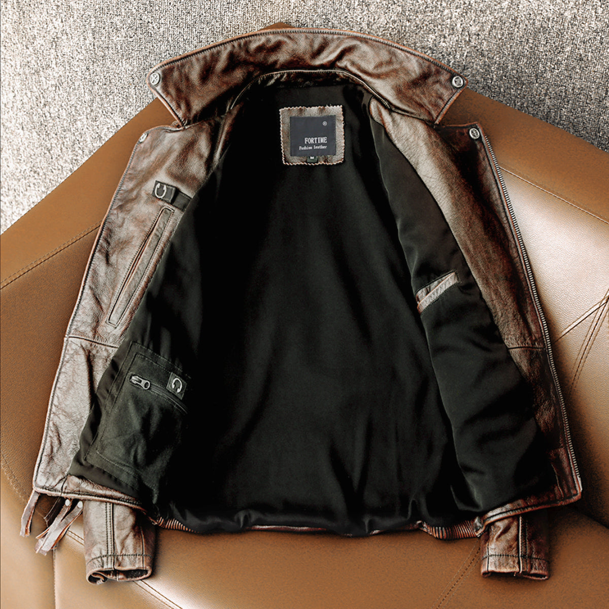 Nostalgic Retro Motorcycle Genuine Leather Jacket