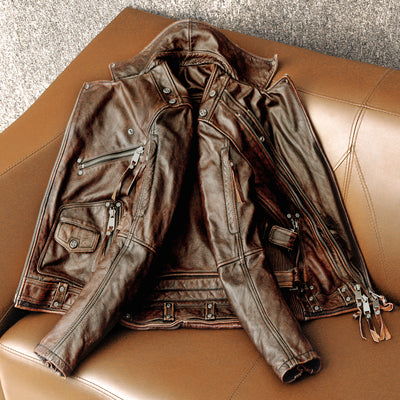 Nostalgic Retro Motorcycle Genuine Leather Jacket