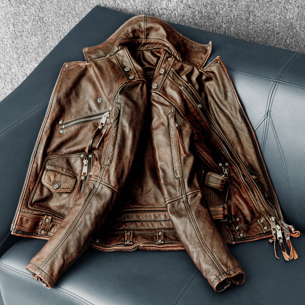 Nostalgic Retro Motorcycle Genuine Leather Jacket