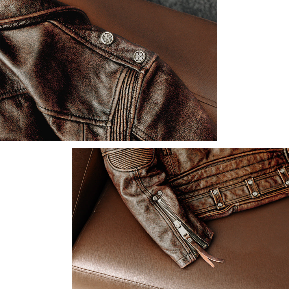 Nostalgic Retro Motorcycle Genuine Leather Jacket