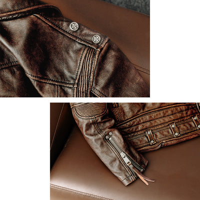 Nostalgic Retro Motorcycle Genuine Leather Jacket