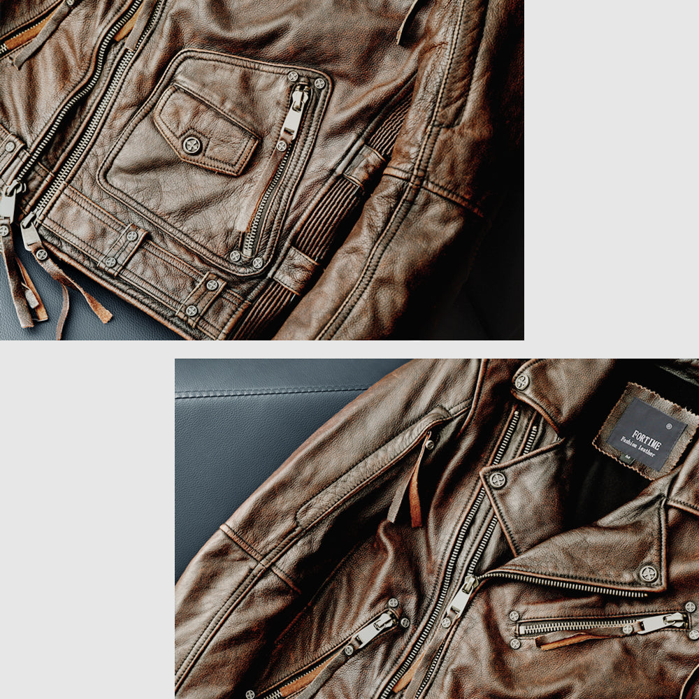 Nostalgic Retro Motorcycle Genuine Leather Jacket