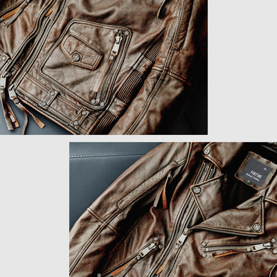Nostalgic Retro Motorcycle Genuine Leather Jacket