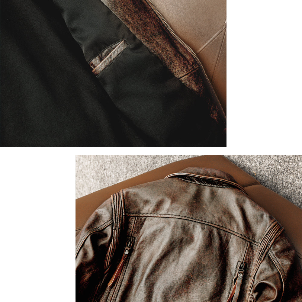 Nostalgic Retro Motorcycle Genuine Leather Jacket