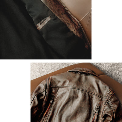 Nostalgic Retro Motorcycle Genuine Leather Jacket