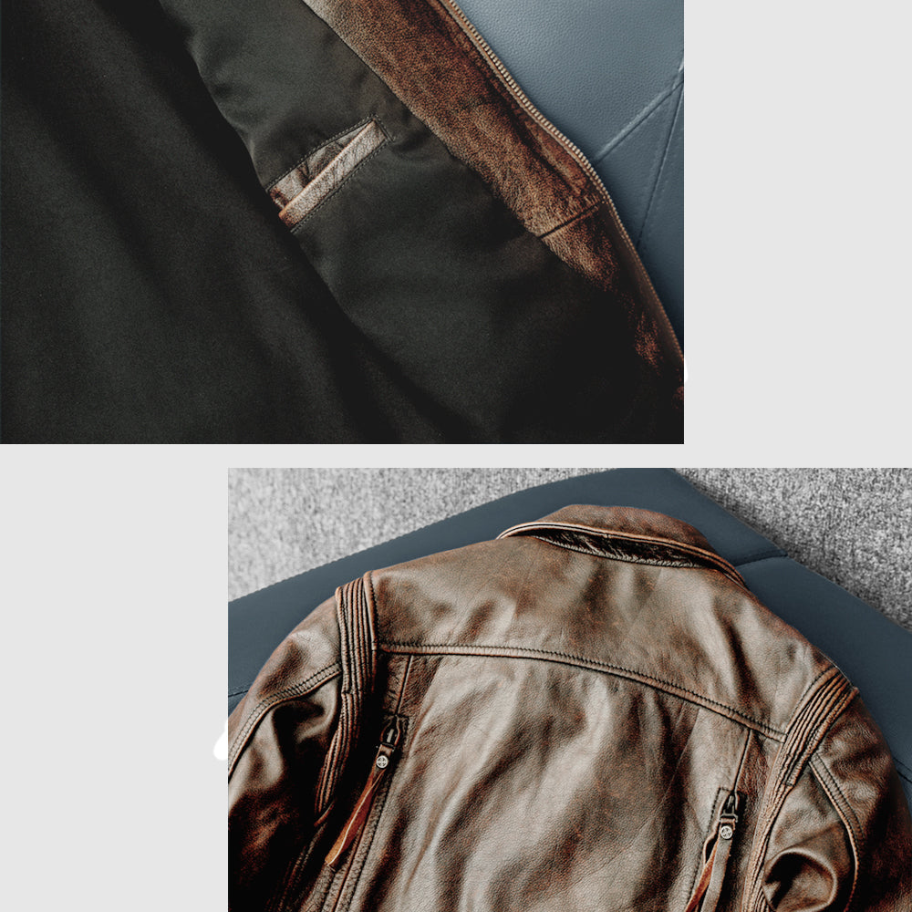 Nostalgic Retro Motorcycle Genuine Leather Jacket