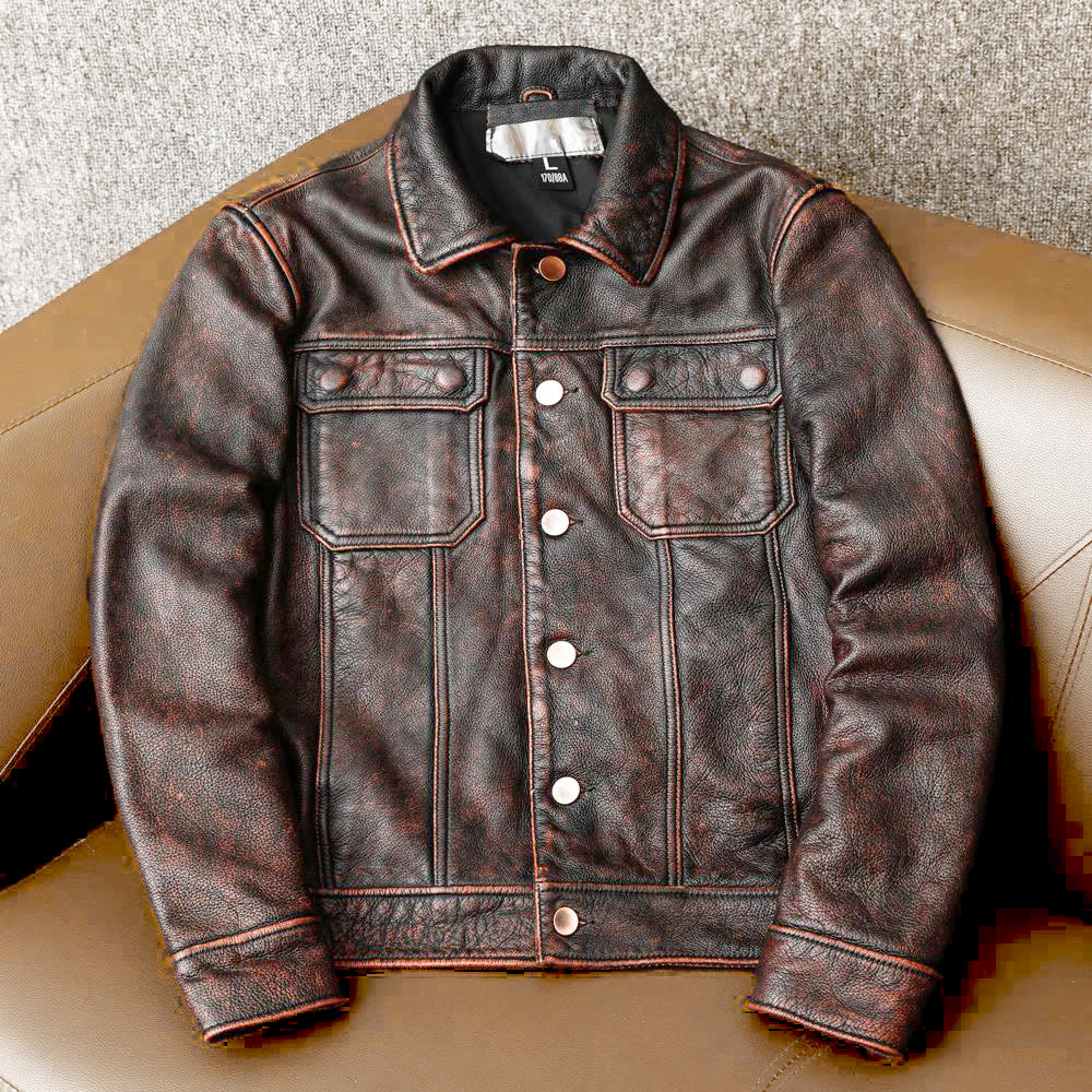 Tough Brown Retro Motorcycle Leather Jacket