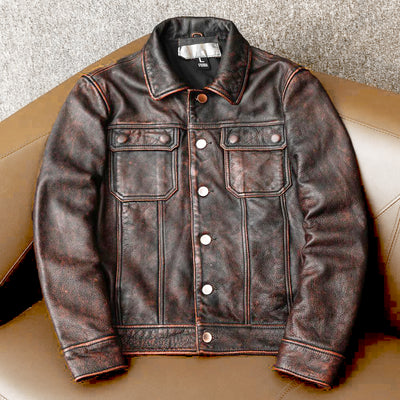 Tough Brown Retro Motorcycle Leather Jacket