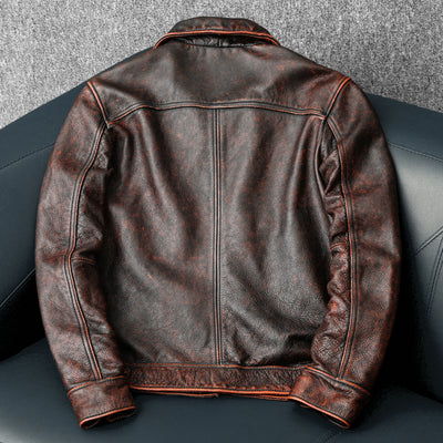 Veste en cuir de moto rétro marron résistant