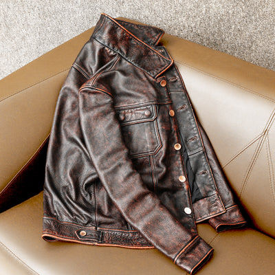 Tough Brown Retro Motorcycle Leather Jacket