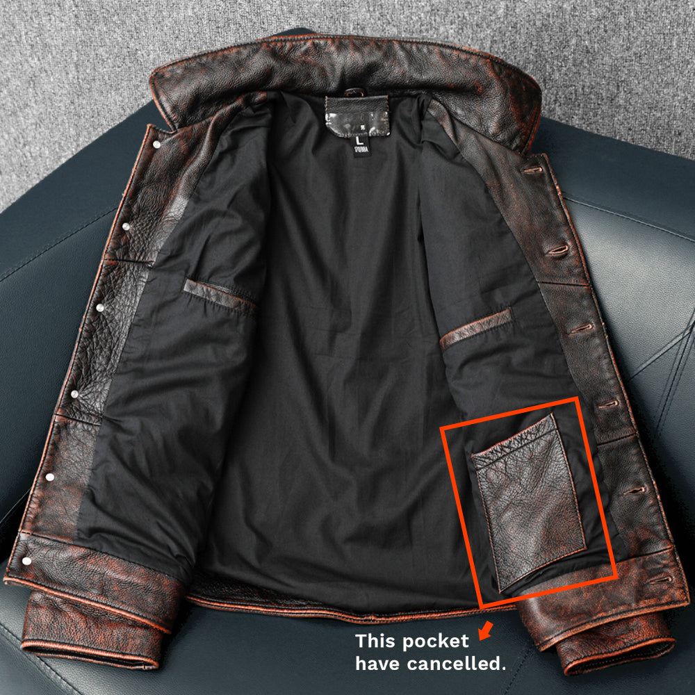 Veste en cuir de moto rétro marron résistant
