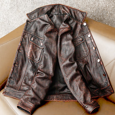 Tough Brown Retro Motorcycle Leather Jacket