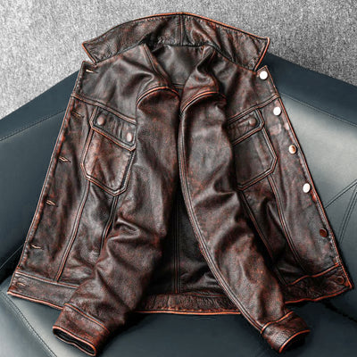 Veste en cuir de moto rétro marron résistant