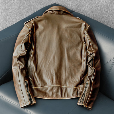 Veste en cuir de moto coupe ajustée en peau de vache