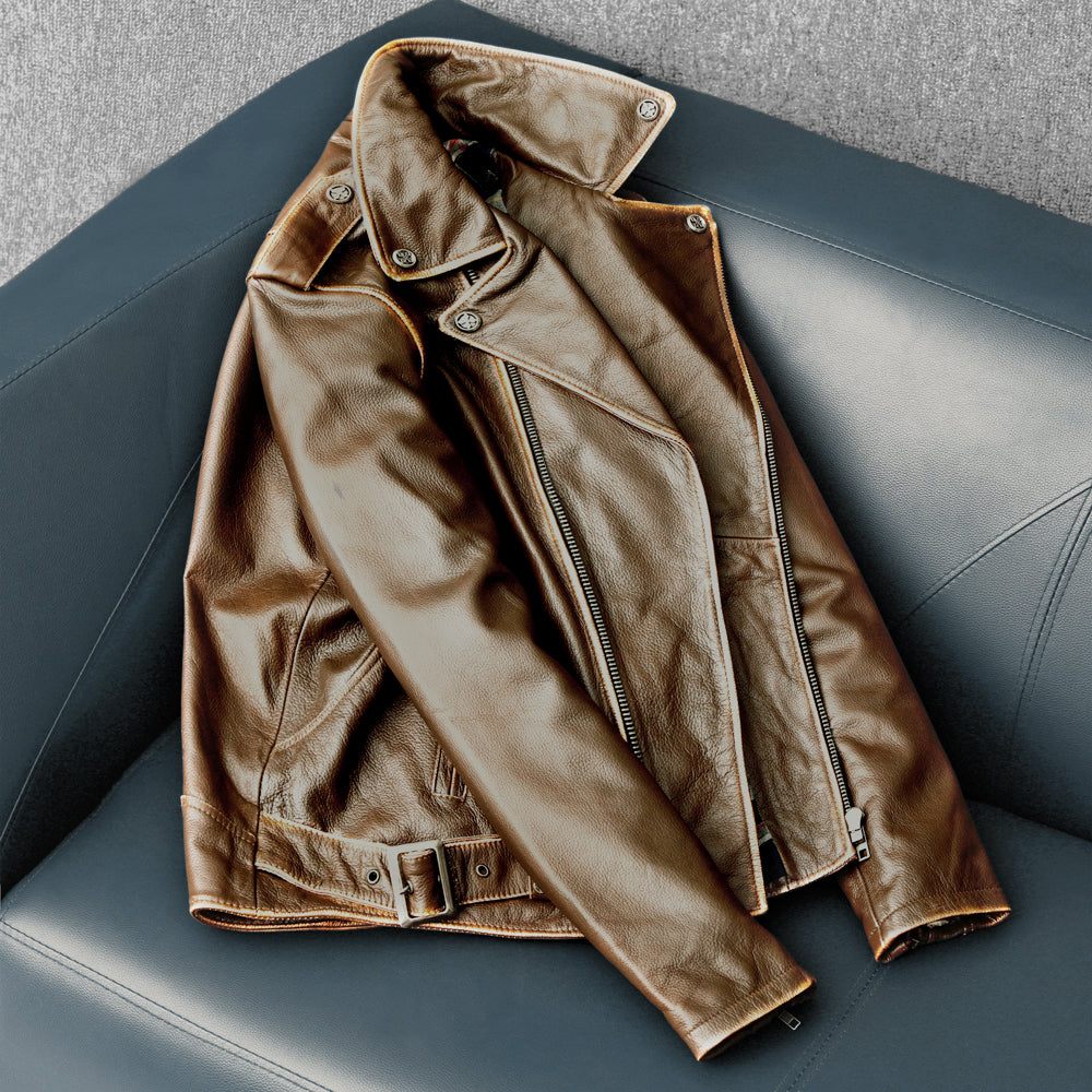 Veste en cuir de moto coupe ajustée en peau de vache