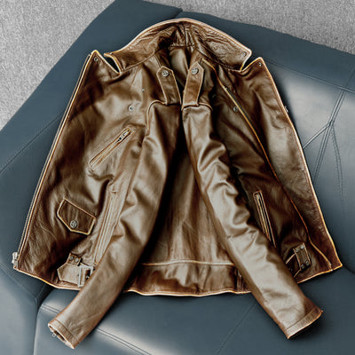 Veste en cuir de moto coupe ajustée en peau de vache