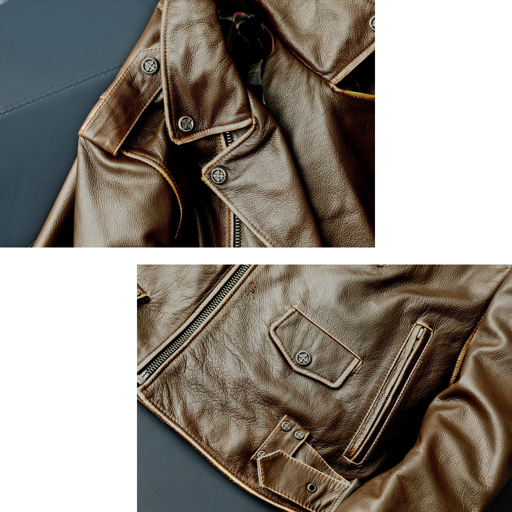 Veste en cuir de moto coupe ajustée en peau de vache