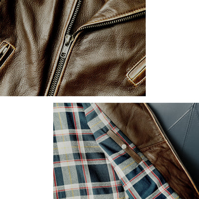 Veste en cuir de moto coupe ajustée en peau de vache