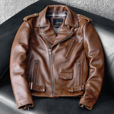 Biker Oil Wax Thick Cowhide Leather Jacket