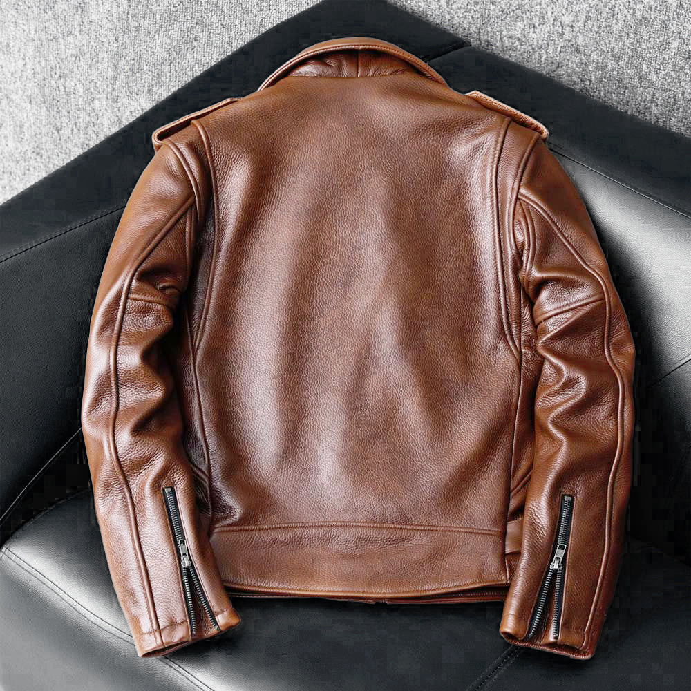 Biker Oil Wax Thick Cowhide Leather Jacket