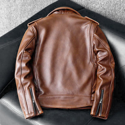 Biker Oil Wax Thick Cowhide Leather Jacket