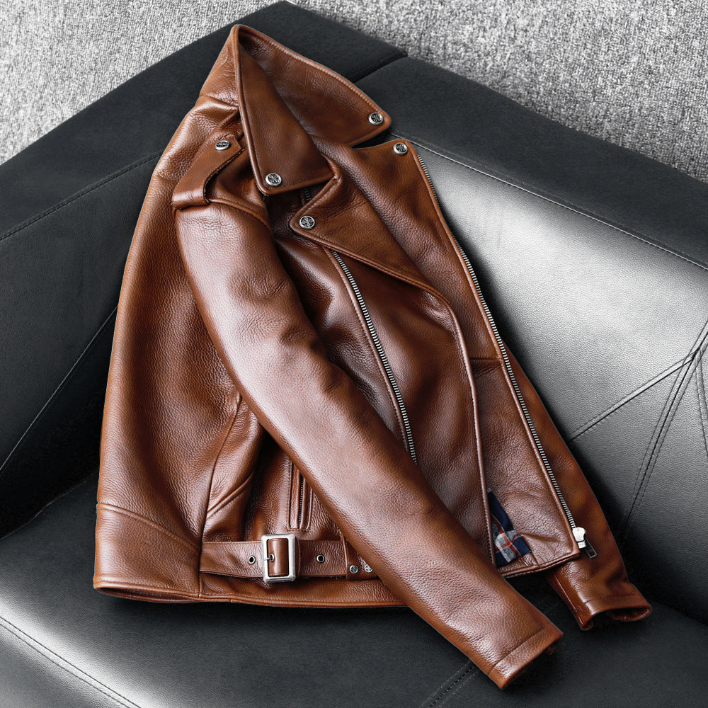 Biker Oil Wax Thick Cowhide Leather Jacket