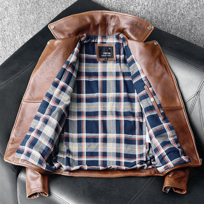 Biker Oil Wax Thick Cowhide Leather Jacket