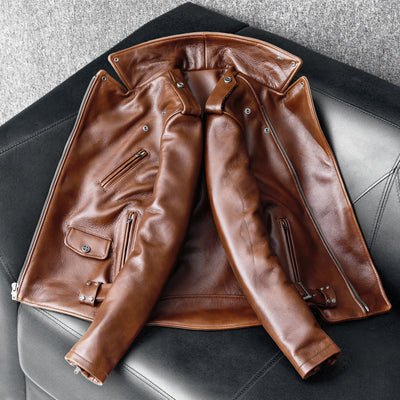 Biker Oil Wax Thick Cowhide Leather Jacket