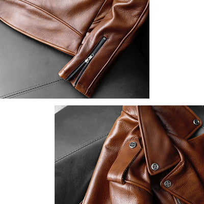 Biker Oil Wax Thick Cowhide Leather Jacket