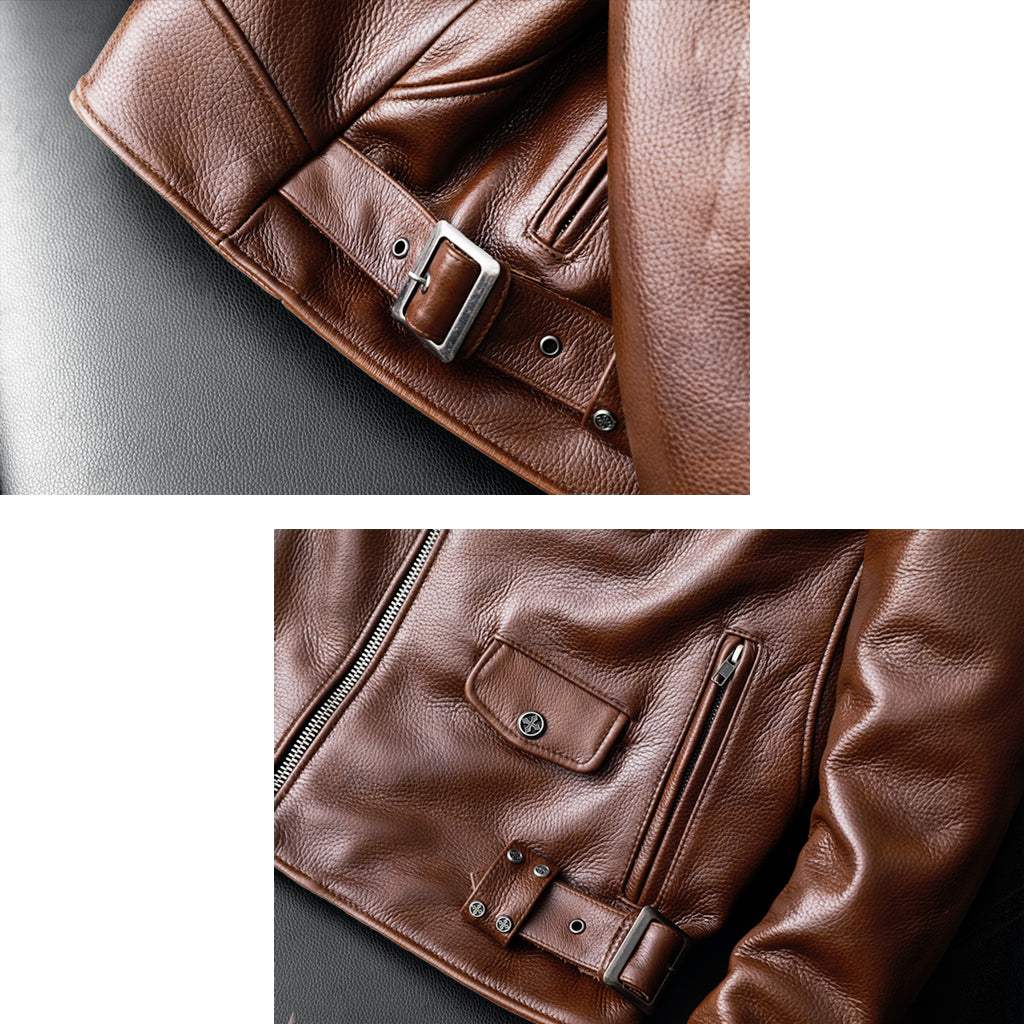Biker Oil Wax Thick Cowhide Leather Jacket