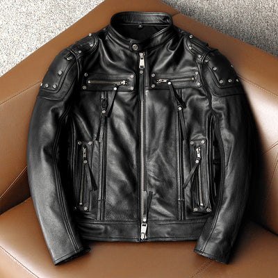 Rivet Punk Motorcycle Leather Jacket
