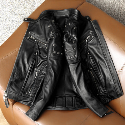 Rivet Punk Motorcycle Leather Jacket