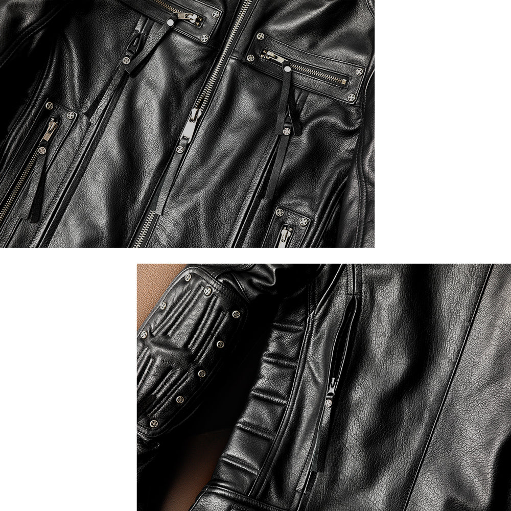 Rivet Punk Motorcycle Leather Jacket