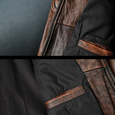 Veste en cuir de moto noire décontractée