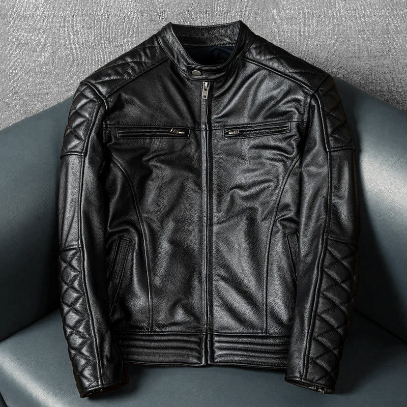 Veste en cuir de moto noire décontractée