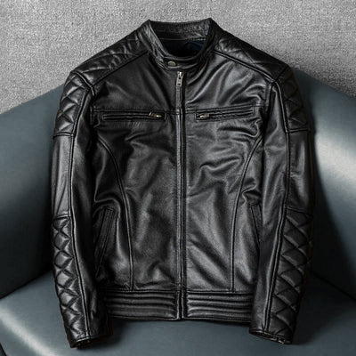 Veste en cuir de moto noire décontractée