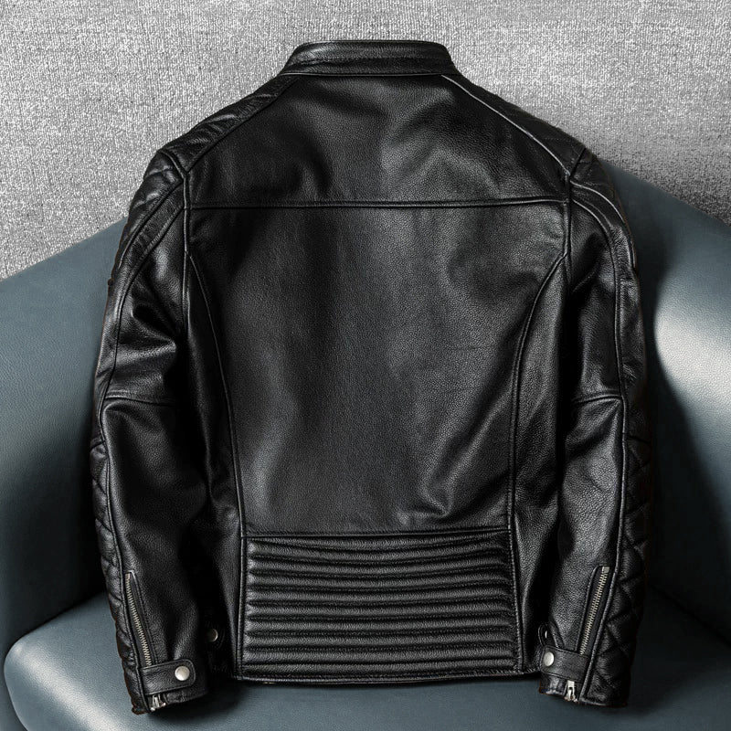 Veste en cuir de moto noire décontractée