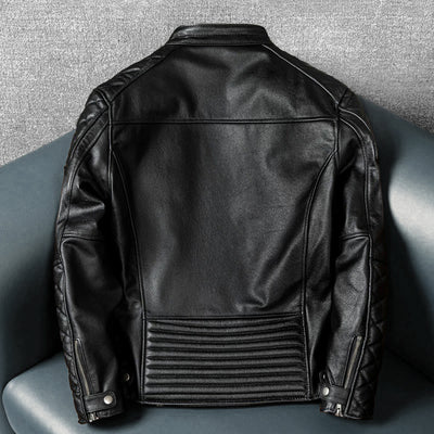 Veste en cuir de moto noire décontractée