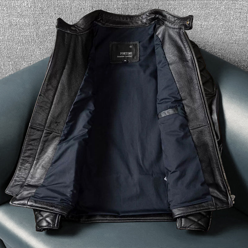 Veste en cuir de moto noire décontractée