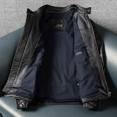 Veste en cuir de moto noire décontractée