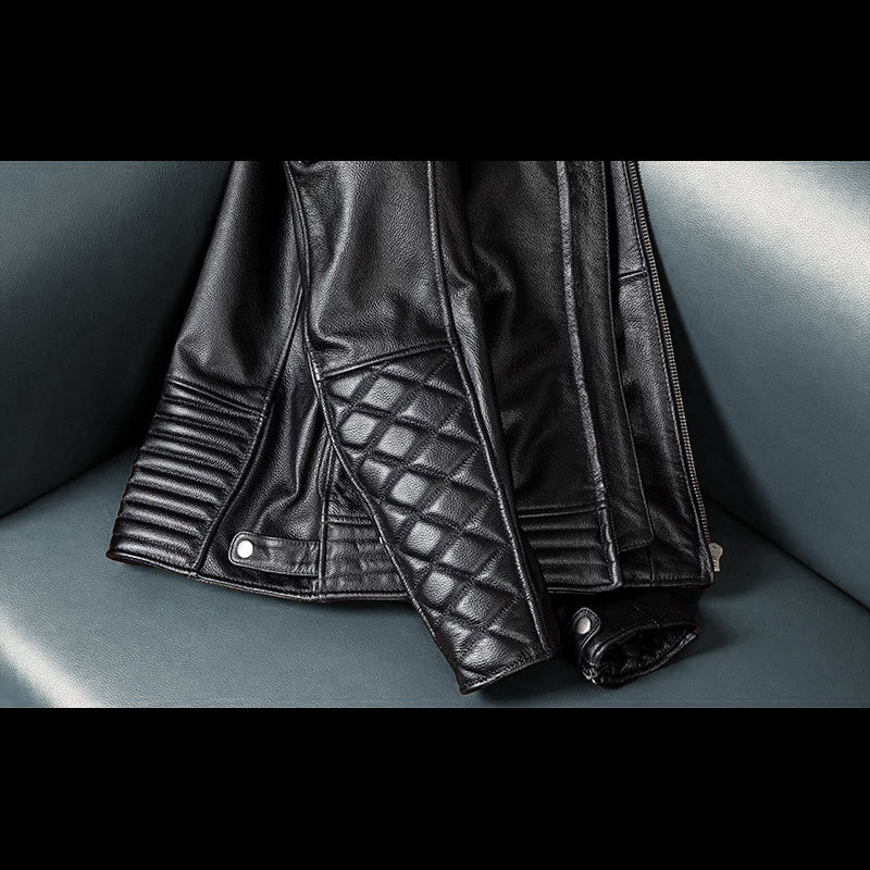 Veste en cuir de moto noire décontractée