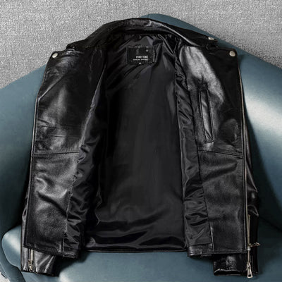 Veste en cuir de moto noire décontractée