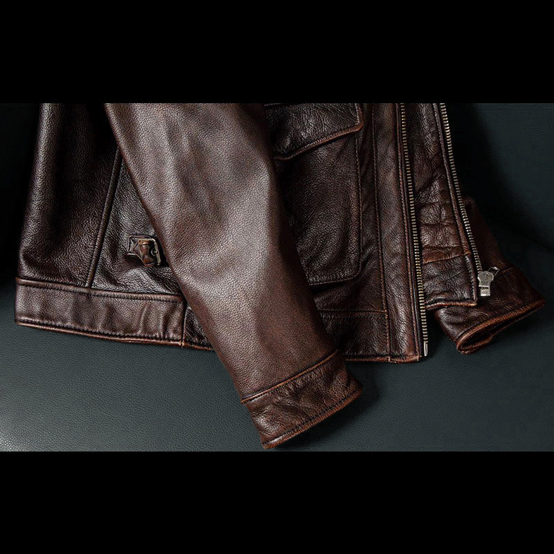 Veste en cuir de moto noire décontractée