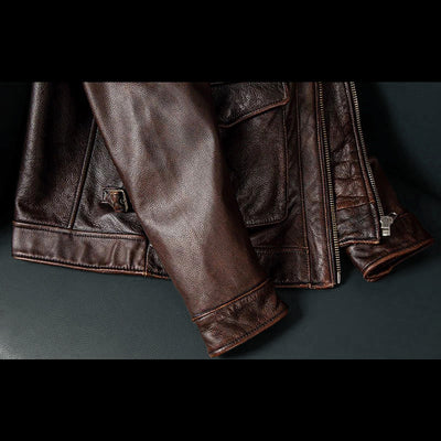 Veste en cuir de moto noire décontractée