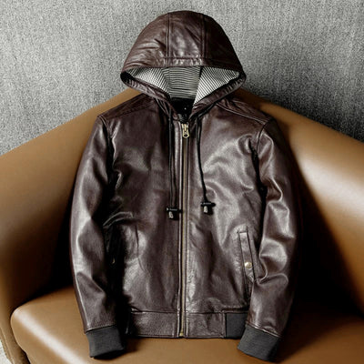 Veste en cuir de moto noire décontractée