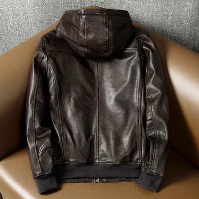 Veste en cuir de moto noire décontractée
