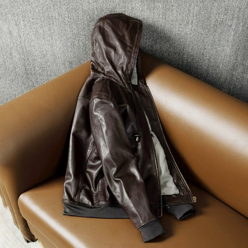 Veste en cuir de moto noire décontractée