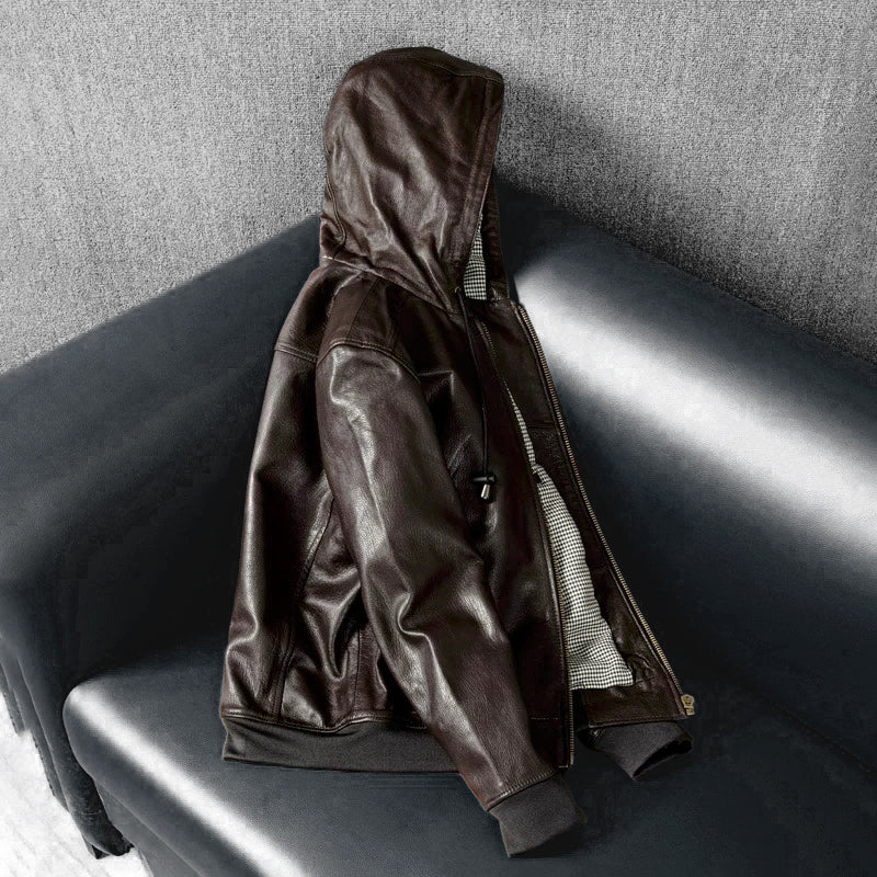 Veste en cuir de moto noire décontractée