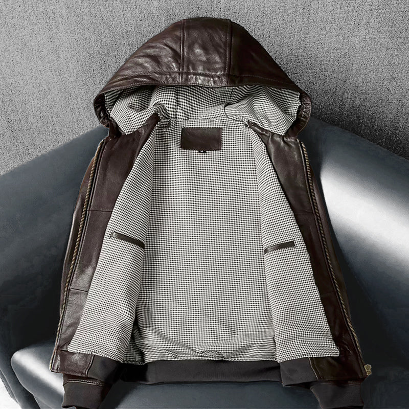 Veste en cuir de moto noire décontractée