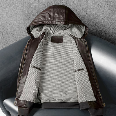 Veste en cuir de moto noire décontractée